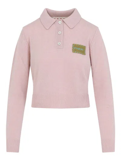 MARNI BUTTON LOGO-APPLIQUÉ POLO TOP