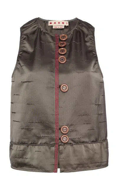 Marni Button-detailed Cotton-blend Tank Top In Brown