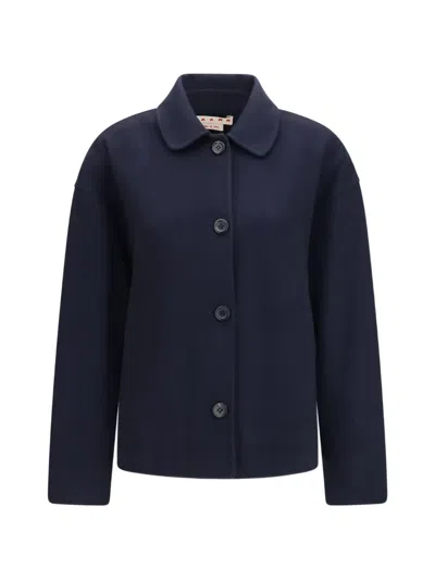 Marni Wool With Logo Embroidery Jacket In Black