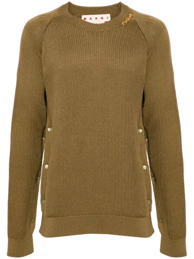 Marni Buttoned Cotton Jumper In Green