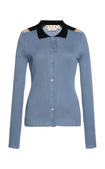 Marni Buttoned Cotton Knit Sweater In Blue