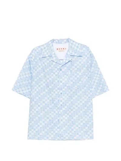 Marni Printed Short Sleeved Shirt In Blue
