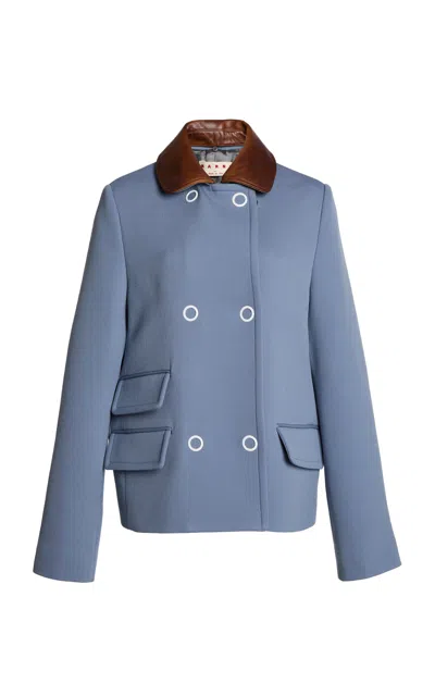 Marni Buttoned Wool-blend Woven Jacket In Blue