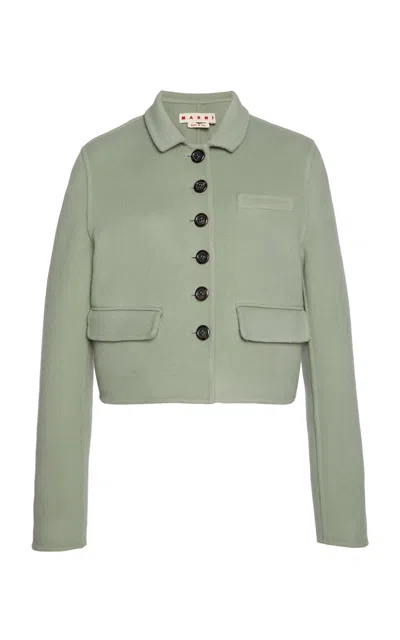 Marni Buttoned Wool-cashmere Woven Jacket In Green
