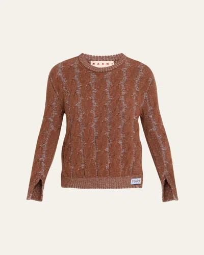 Marni Cable Knit Crewneck Sweater In Brown