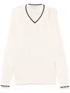 Marni Cable Knit V-neck Sweater In White