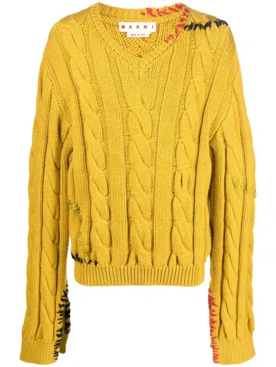 Marni Cable-knit Virgin Wool Jumper In Cedar