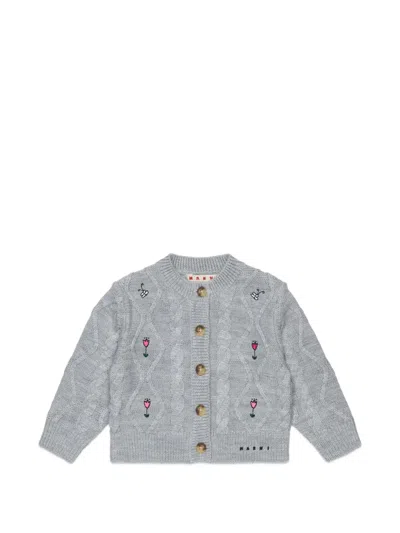 Marni Babies' Cable-knit Embroidered Cardigan In Blue