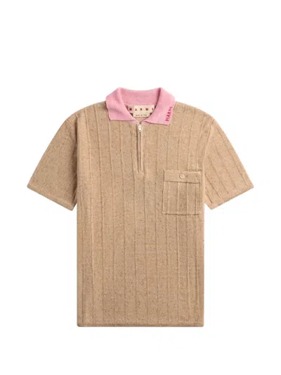 Marni Cable-knit Half-zip Polo Shirt In Brown