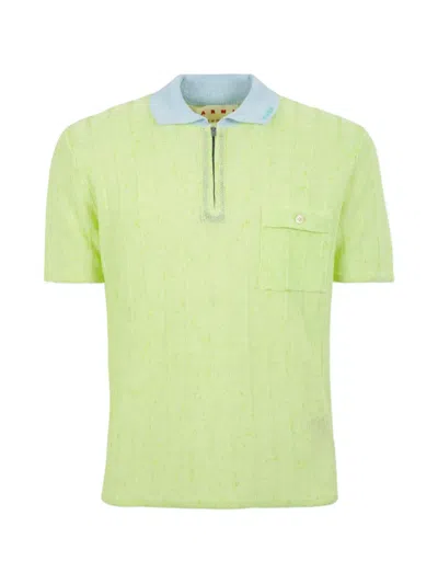 Marni Zip Pocket Knit Polo Shirt In Green