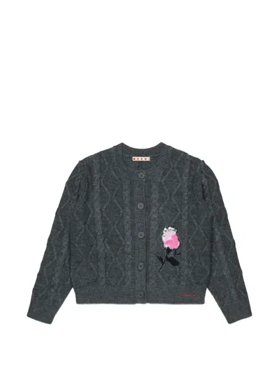 Marni Kids' Cable-knit Sequin-appliqué Cardigan In Gray