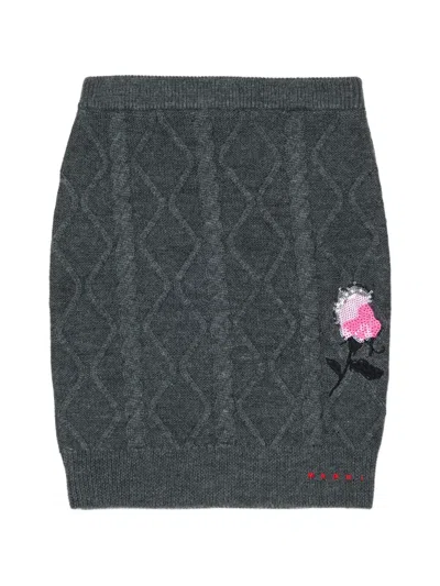 Marni Kids' Cable-knit Sequin-embroidered Skirt In Gray