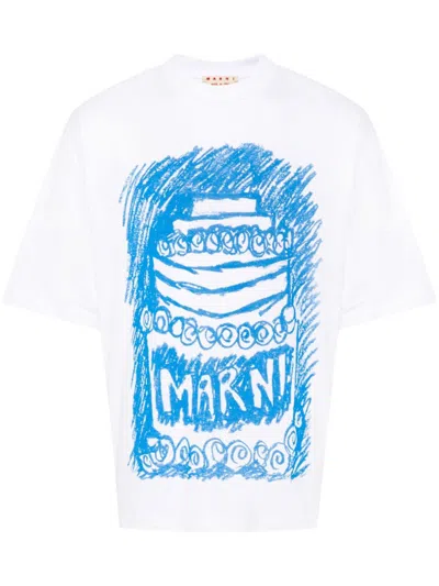 Marni Cake-print Jersey T-shirt In Weiss