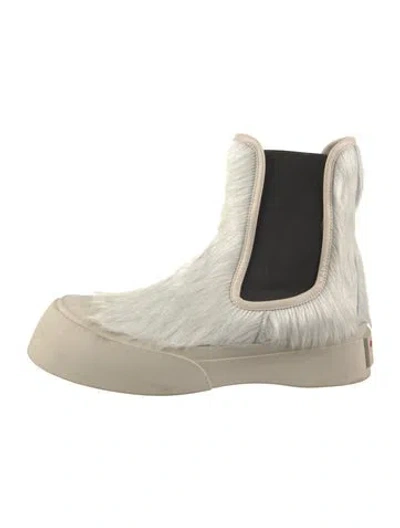 Pre-owned Marni Calf Hair Chelsea Boots In Neutrals/white