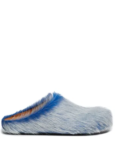 Marni Calf Hair Clogs In Blue