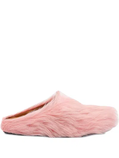 Marni Calf-hair Slip-on Mules In Pink