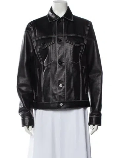 Pre-owned Marni Calf Leather Biker Jacket In Black/white