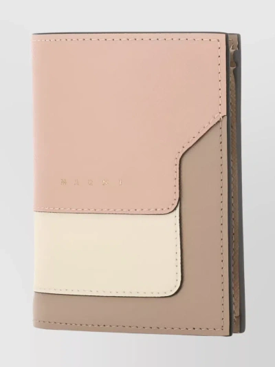 Marni Calf Leather Color-block Bi-fold Wallet In Pastel