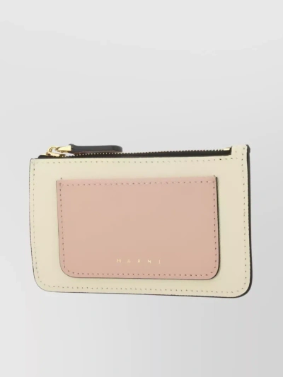 Marni Calf Leather Engraved Cardholder In Cream