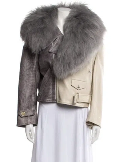 Pre-owned Marni Calf Leather Faux Fur Jacket In Neutrals