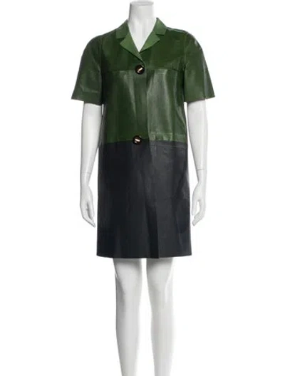 Pre-owned Marni Calf Leather Mini Dress In Black/green