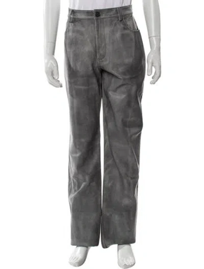 Pre-owned Marni Calf Leather Pants In Gray