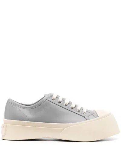 Marni Calf Leather Sneakers With Rounded Toe In Gray