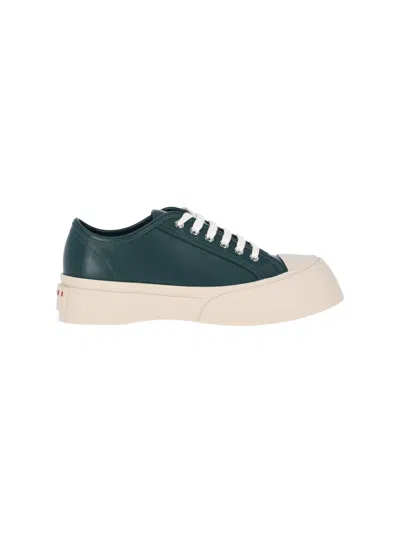 Marni Calf Leather Sneakers With Rubber Sole In Green