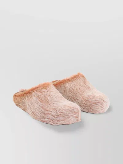 Marni Calfskin Faux Fur Mules In Pink