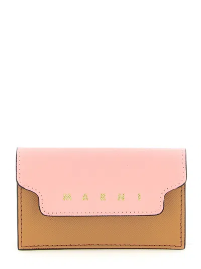Marni Calfskin Saffiano Card Case In Pink