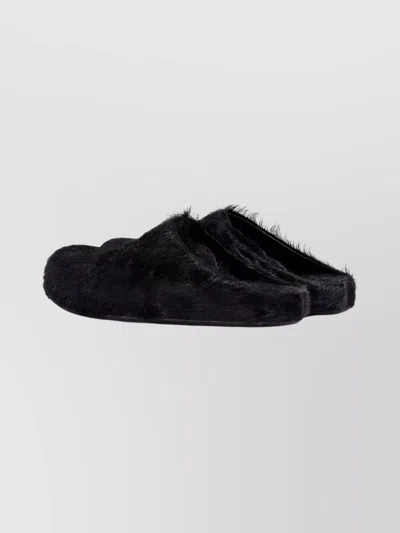 Marni Calfskin Slip-on Slippers Faux Fur In Black
