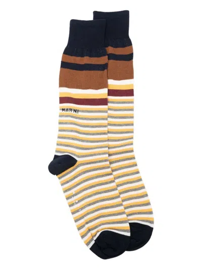 Marni Mixed Stripes Cotton Socks In Multi