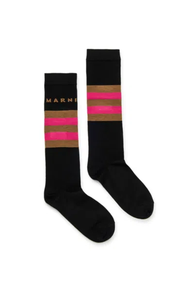 Marni Calzini In Misto Cotone Con Righe E Logo In Black