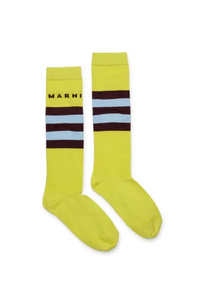 Marni Calzini In Misto Cotone Con Righe E Logo In Yellow