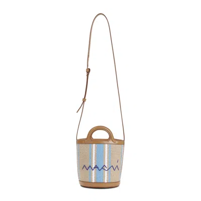 MARNI MARNI CAMEL STRIPED RAFFIA BASKET BAG