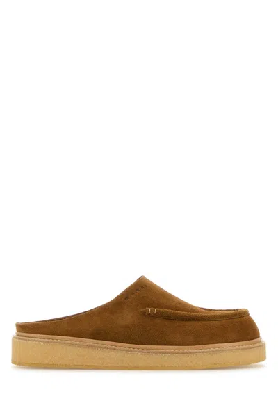 Marni Camel Suede Slippers