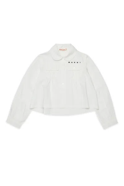 Marni Kids' Camicia In Popeline Con Arricciature In White