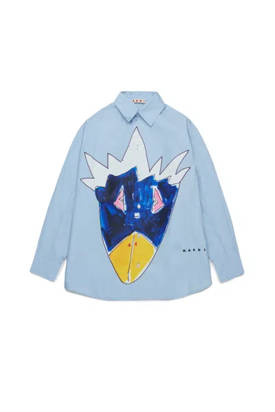 Marni Camicia Oversize In Popeline Con Grafica Jungle In Multi