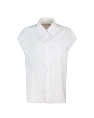 Marni Camicia Smanicata In Popeline Bianca In 00w01