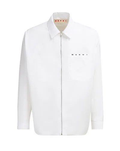 Marni Zip Logo-detail Shirt Jacket In White
