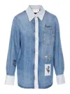 Marni Denim Shirt With Embroidered Floral Motifs In Blue