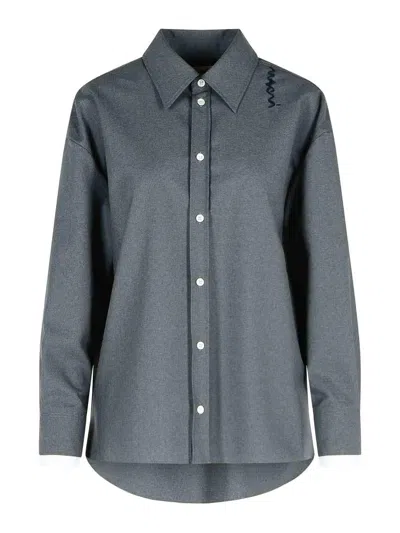 Marni Long-sleeved Wool Shirt In Grey