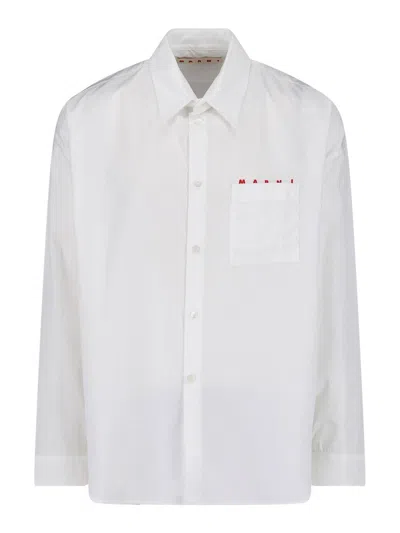 Marni White Cotton Classic Collar Button Shirt In Animal Print
