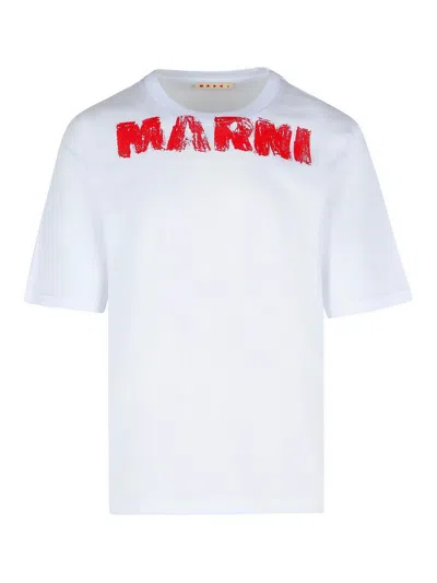 Marni White Cotton T-shirt With Maxi  Print