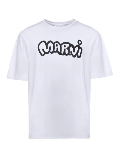 Marni Cotton T-shirt With Logo In White