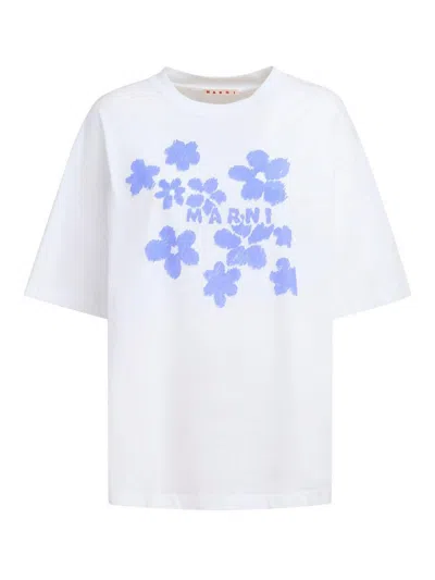 Marni Tee With Logo Floral Print In White
