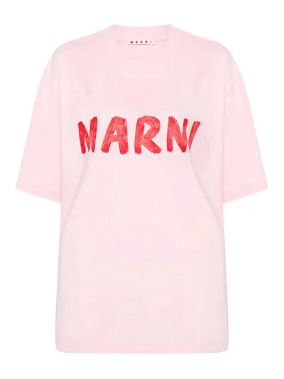 Marni T-shirt With Print In Pink