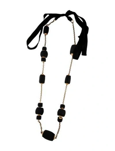 Pre-owned Marni Canvas & Wood Necklace, 100" In Black