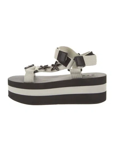 Pre-owned Marni Canvas Crystal Embellishments Sandals In Neutral