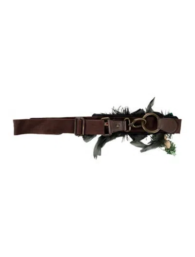 Pre-owned Marni Canvas Feather Trim Waist Belt In Brown